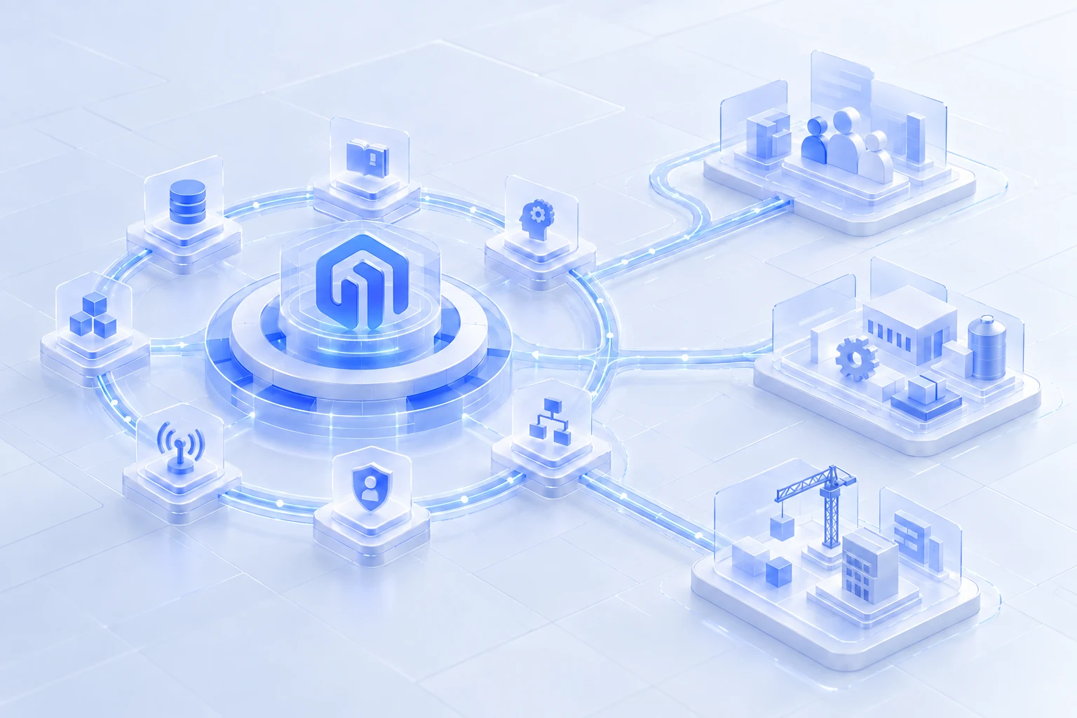 Youma unified platform connects data, knowledge, AI, processes, permissions, and IoT capabilities, and reuses them across multiple business product lines