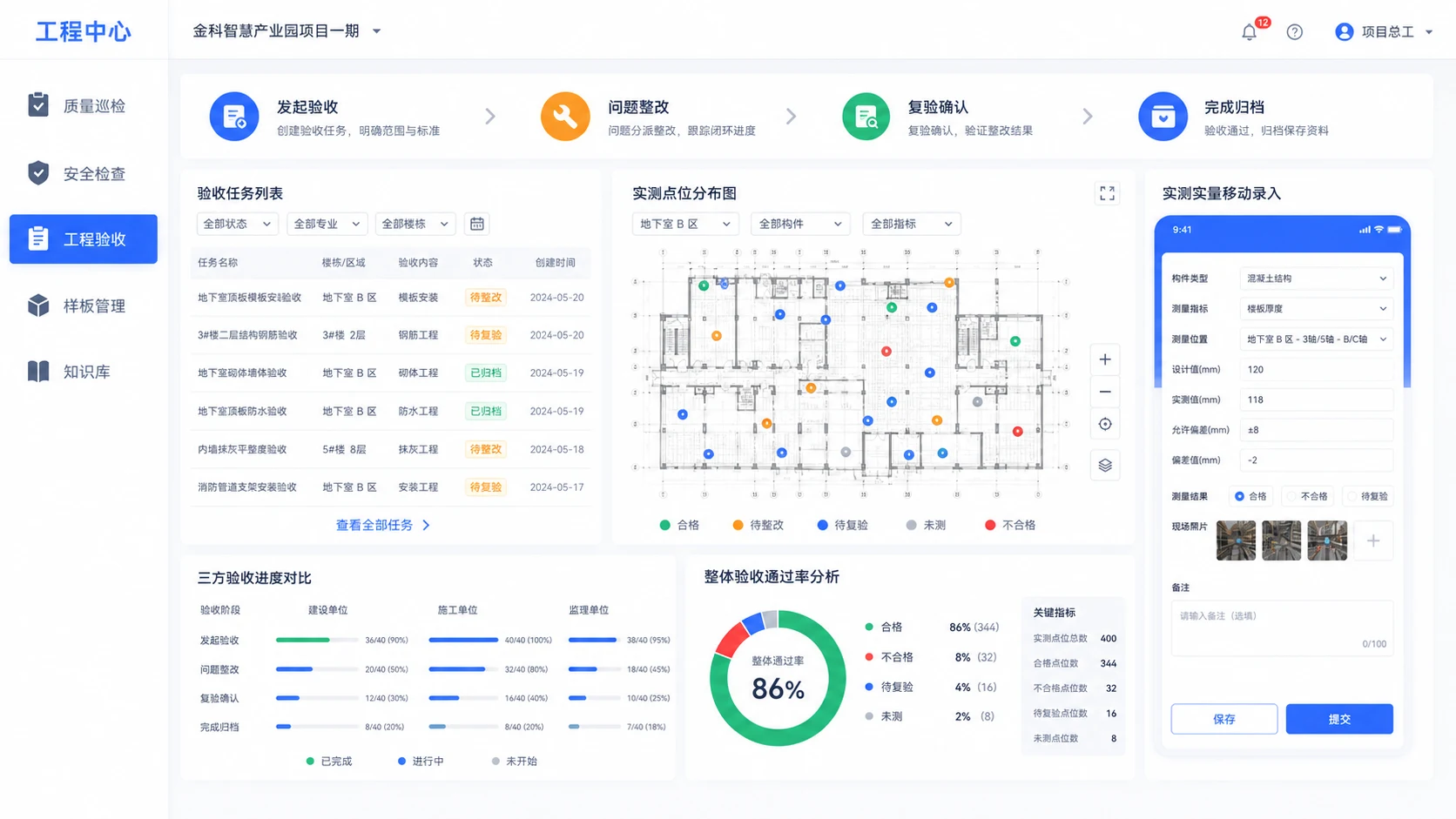 开发建设项目移动验收、问题整改复验和竣工资料归档工作视图