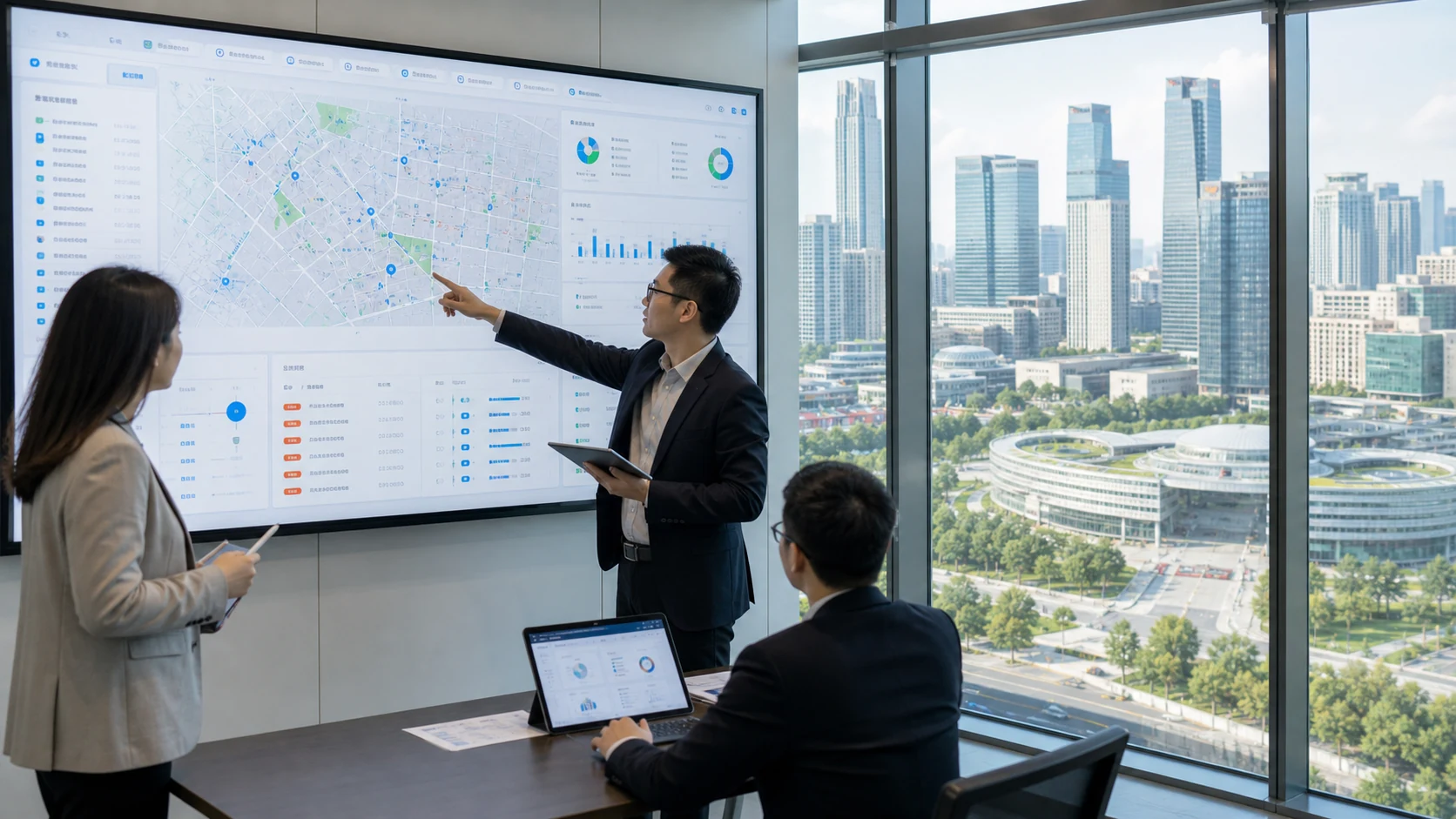 Urban asset teams analyze spaces and operating performance through asset maps and dashboards